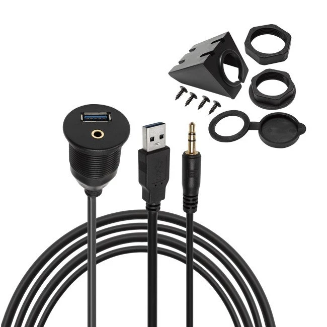 USB 3.0 및 차량용 3.5mm AUX 플러시 마운트 방수 케이블