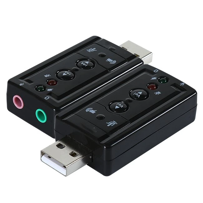 버튼이 있는 오디오 잭 사운드 카드 어댑터에 USB